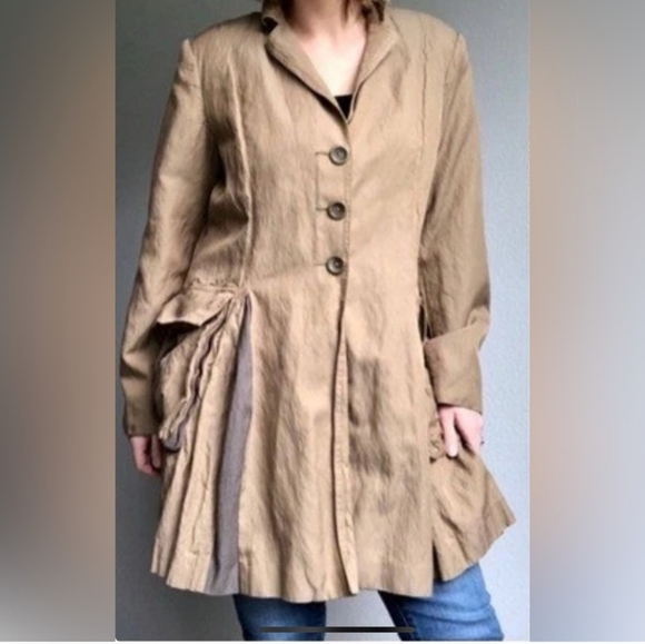 CAbi Treasure Hunter Steampunk Jacket Trench Coat Beige Cotton Blend SZ M - Picture 4 of 14